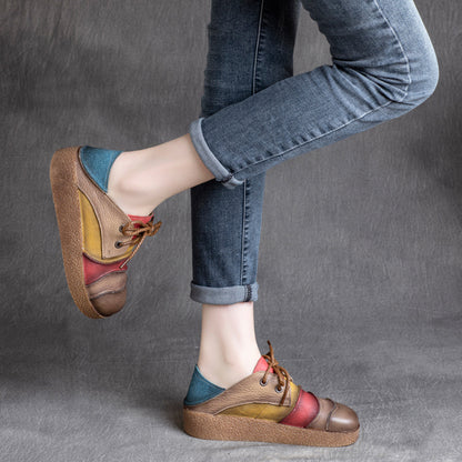 Color Block Retro Soft Leather Shoes - Luckyback