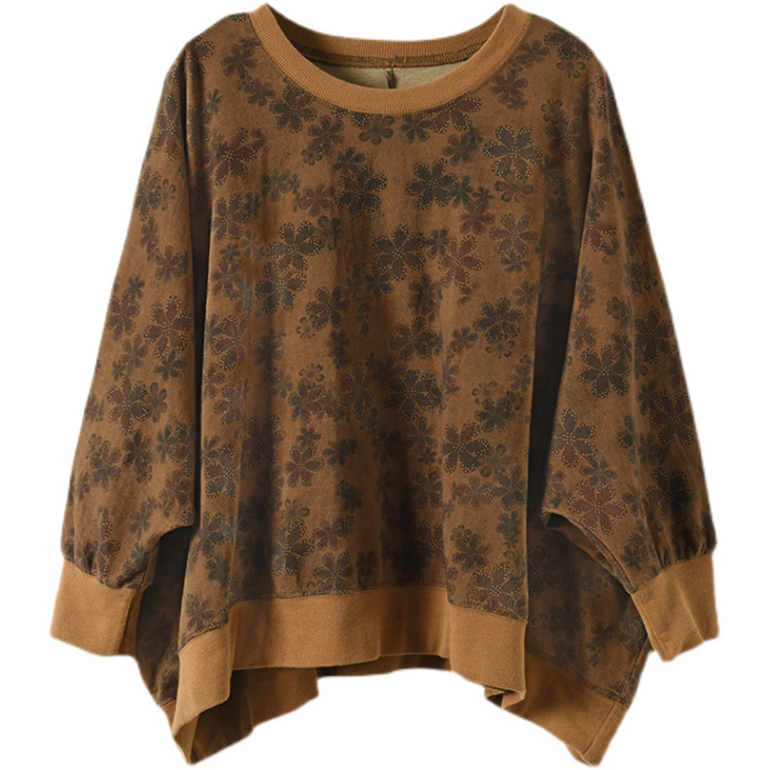 Cotton Print Loose Fit Long Sleeve T-shirt - Luckyback