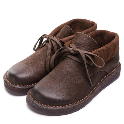 Cowhide Handmade Women Lace-Up Ankle Boots