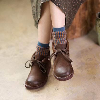 Cowhide Handmade Women Lace-Up Ankle Boots