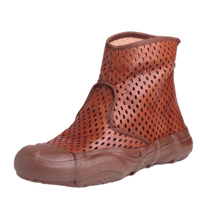 Cowhide Hollow-Out Martin Boots Single Sandals With Zippers
