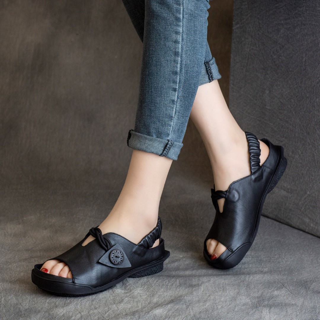 Cowhide Peep Toe Women Leather Sandals