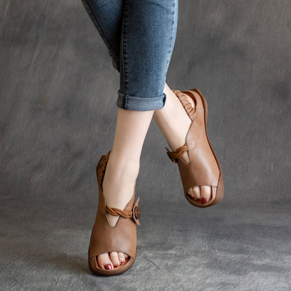 Cowhide Peep Toe Women Leather Sandals