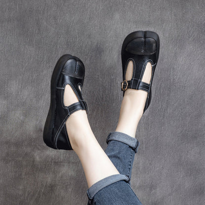 Cowhide Velcro Square Toe Shoes With Buckle