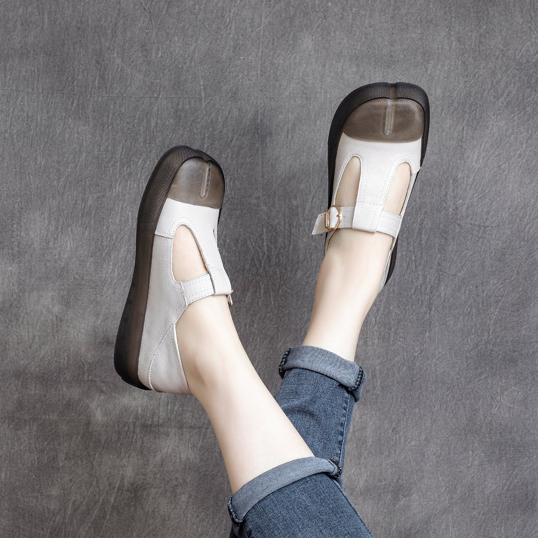 Cowhide Velcro Square Toe Shoes With Buckle