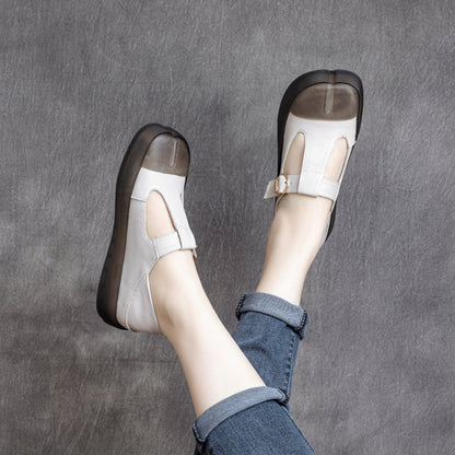 Cowhide Velcro Square Toe Shoes With Buckle