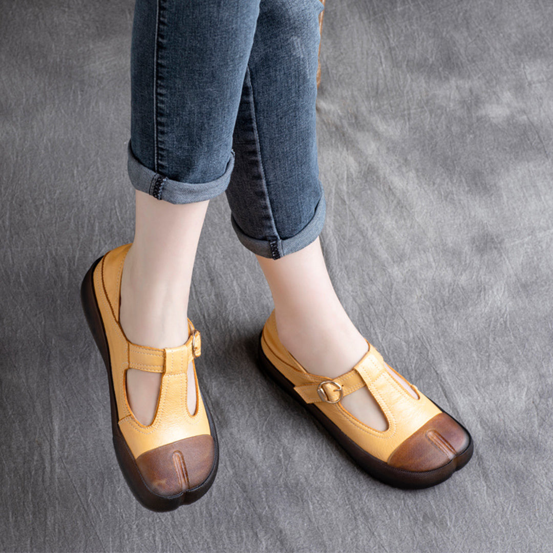 Cowhide Velcro Square Toe Shoes With Buckle