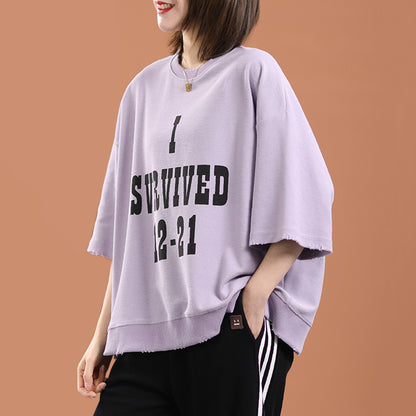 Crew Neck Loose Fit Letter Print T-Shirt - Luckyback