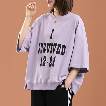 Crew Neck Loose Fit Letter Print T-Shirt - Luckyback