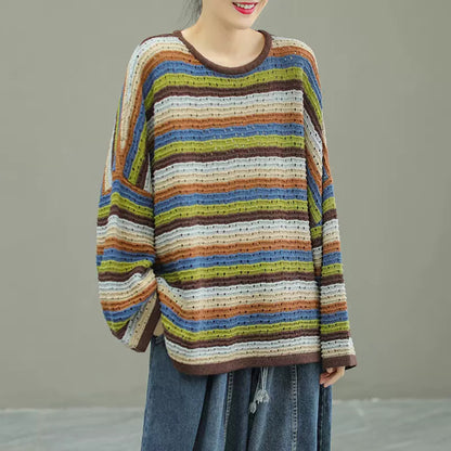 Crew Neck Striped Loose Fit Top