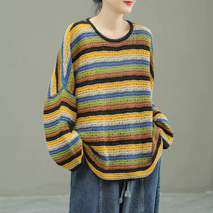 Crew Neck Striped Loose Fit Top