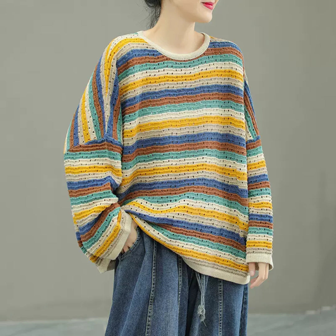 Crew Neck Striped Loose Fit Top
