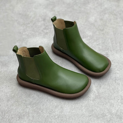 Elastic Leather Flat Chelsea Boots for Women