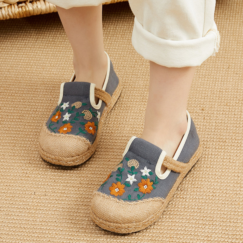 Embroidered Ethnic Style Women Linen Casual Shoes