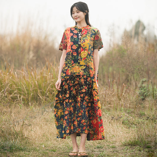 Ethnic Paneled Floral Dress - Luckyback