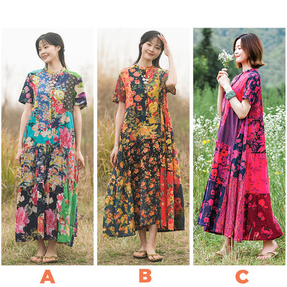Ethnic Paneled Floral Dress - Luckyback