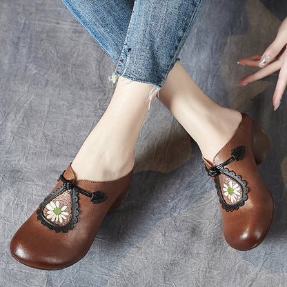 Ethnic Style Close Toe Printed Leather Slippers