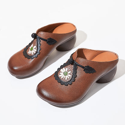 Ethnic Style Close Toe Printed Leather Slippers