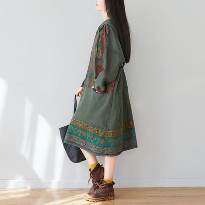 Ethnic Style Printed Stitched Hooded Dress