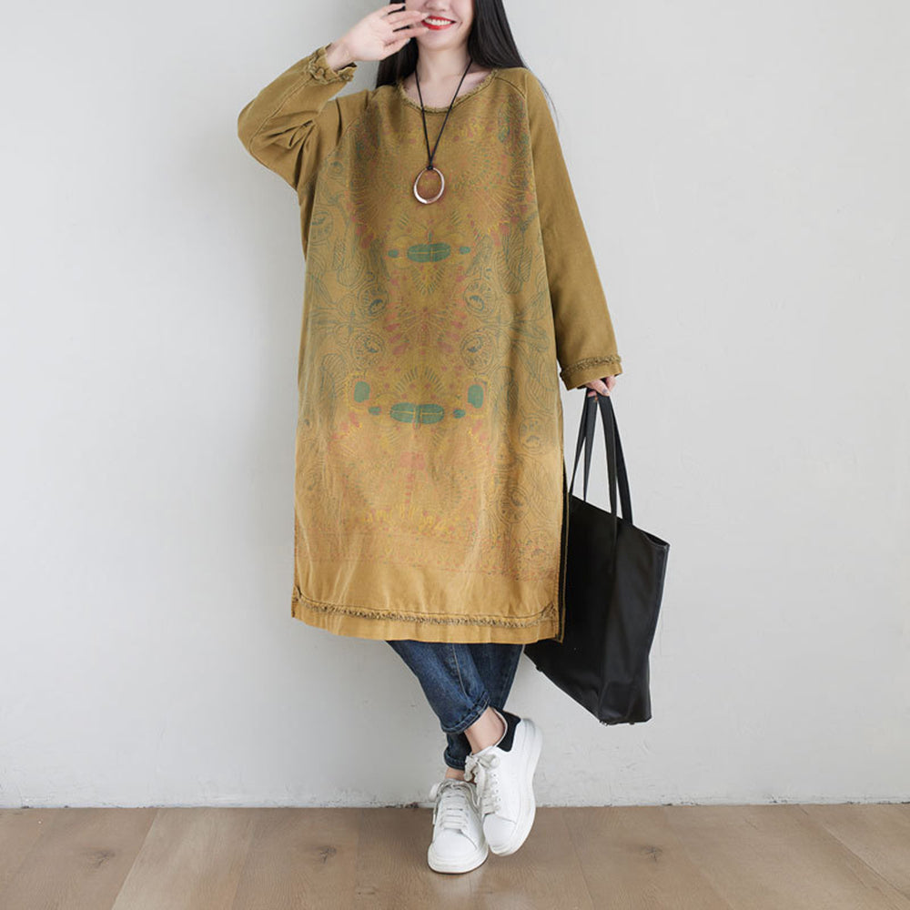 Ethnic Style Round Neck Burrs Dress