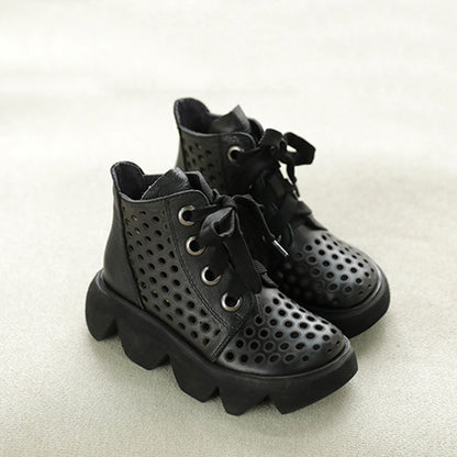 Eyelets Lace Up Mid Heel Boots - Luckyback