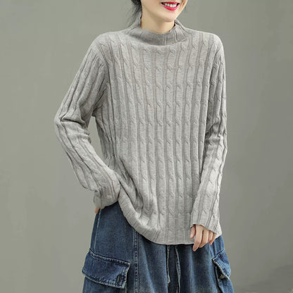 Fashion Ribbed Turtleneck Solid Thin Sweater