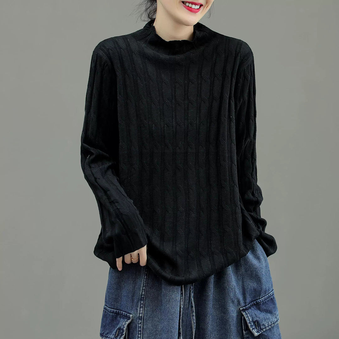Fashion Ribbed Turtleneck Solid Thin Sweater