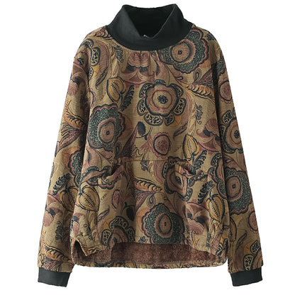 Fleece Loose Fit Print Hooded Blouse - Luckyback