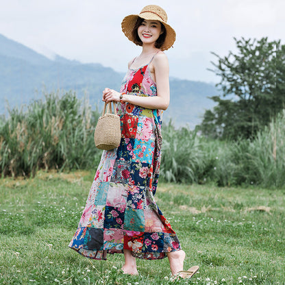 Floral Grid Sleeveless Dress - Luckyback