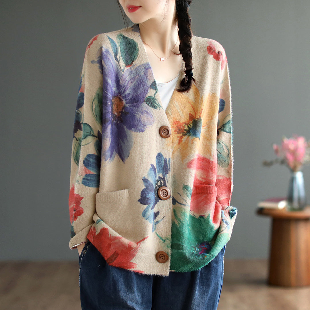 Flower Knitted Cardigan Sweater