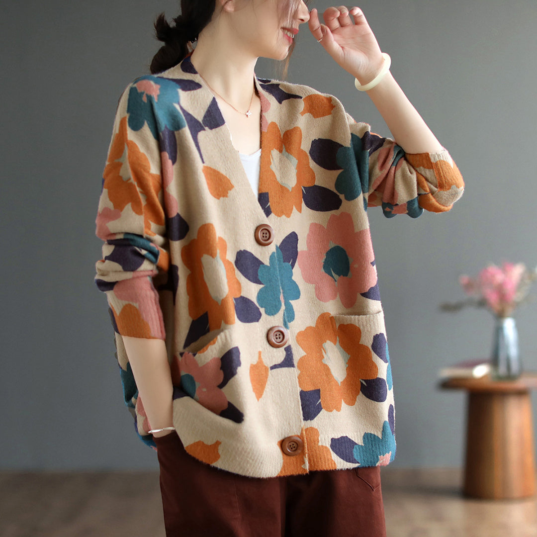 Flower Knitted Cardigan Sweater