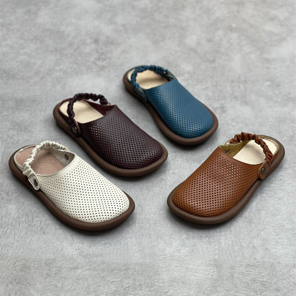 Handmade Flat Leather Slippers Hollow-out Sandals