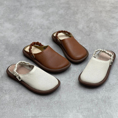 Handmade Flat Leather Slippers Hollow-out Sandals