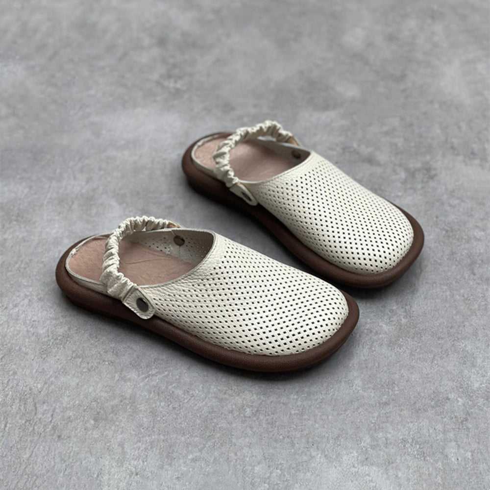 Handmade Flat Leather Slippers Hollow-out Sandals