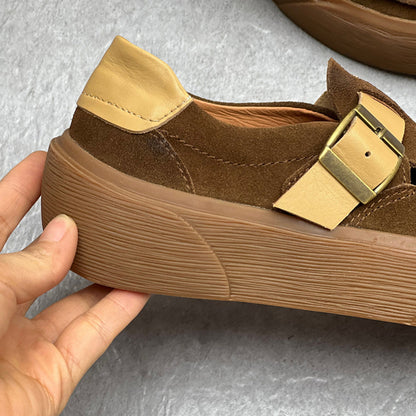 Handmade Leather Slip-on Shoes With Buckle Accents