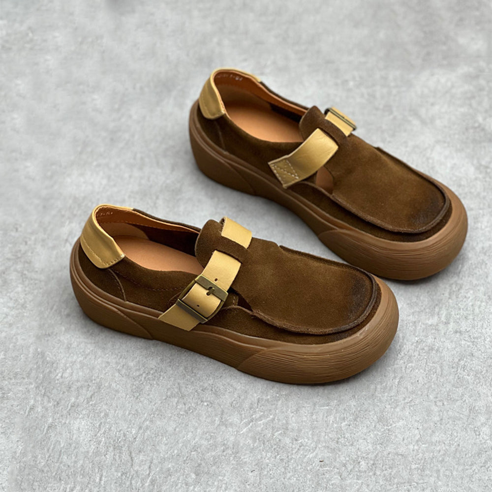 Handmade Leather Slip-on Shoes With Buckle Accents