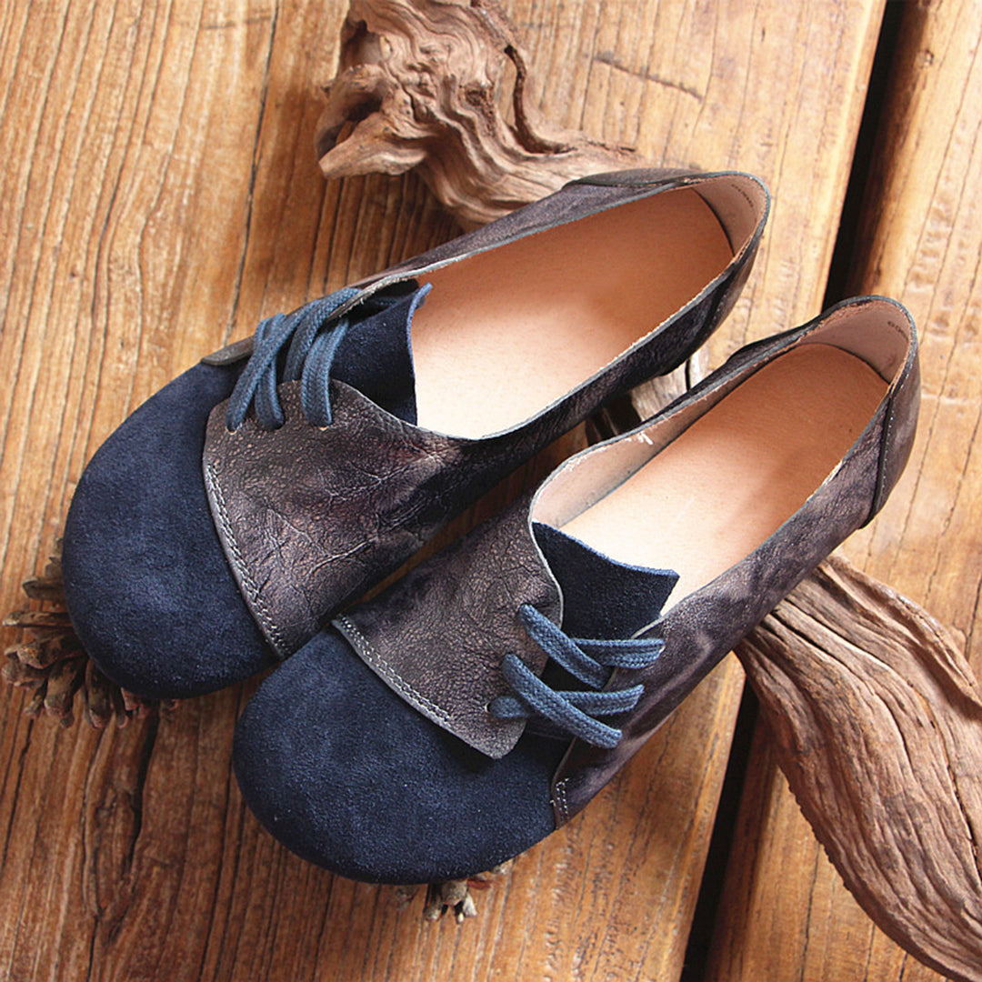 Handmade Retro Paneled Lace-Up Leather Shoes