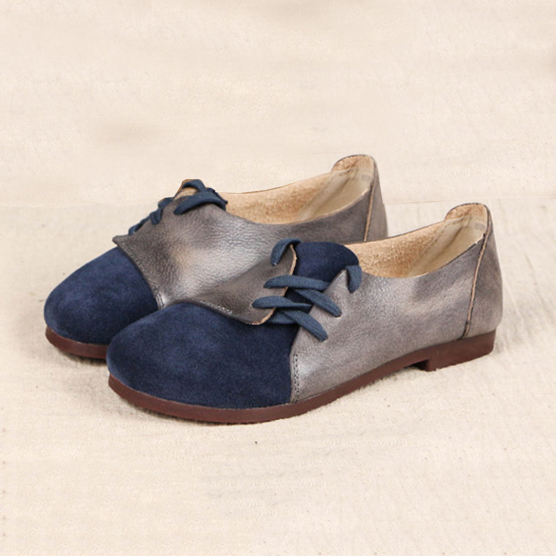 Handmade Retro Paneled Lace-Up Leather Shoes