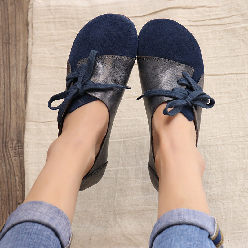 Handmade Retro Paneled Lace-Up Leather Shoes