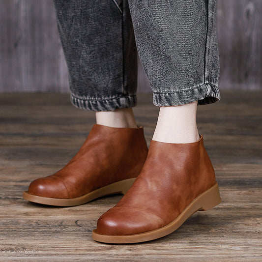 Handmade Retro Slip-On Leather Ankle Boots