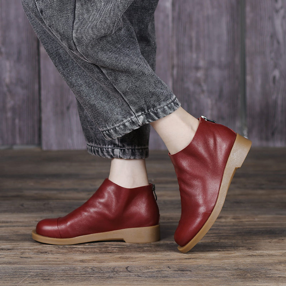 Handmade Retro Slip-On Leather Ankle Boots
