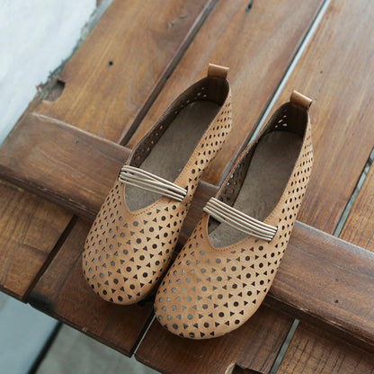 Hollow-Out Breathable Leather Flats Shoes