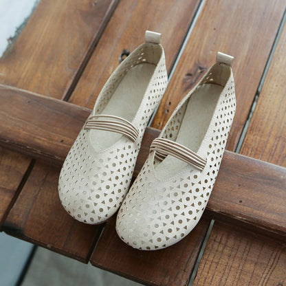 Hollow-Out Breathable Leather Flats Shoes