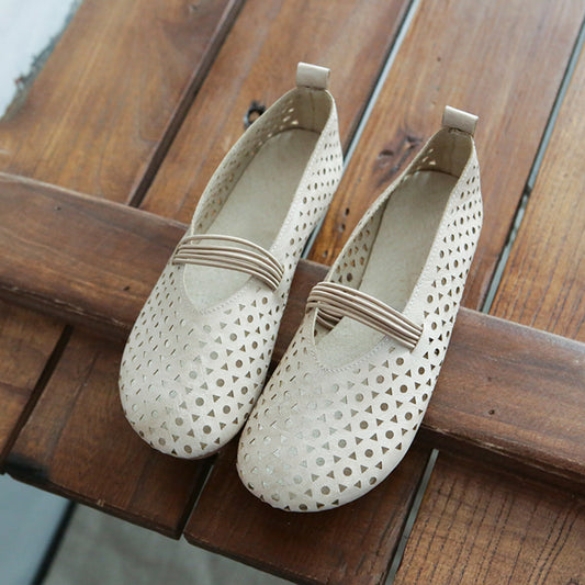 Hollow-Out Breathable Leather Flats Shoes