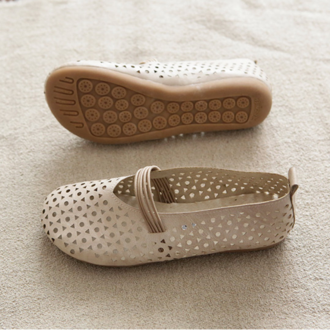 Hollow-Out Breathable Leather Flats Shoes