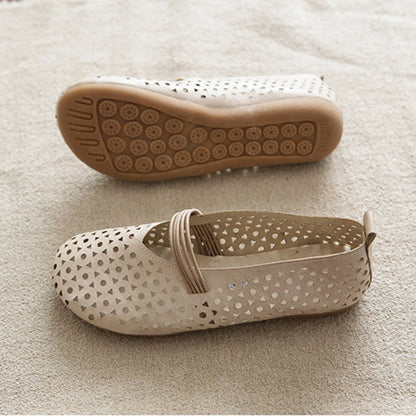 Hollow-Out Breathable Leather Flats Shoes