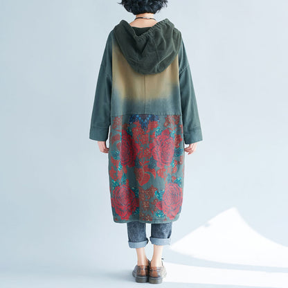 Hooded Ethnic Style Retro Distressed Dress
