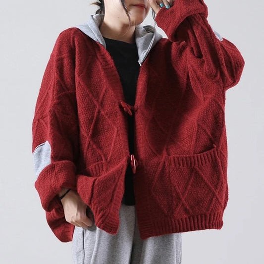 Knitted Patchwork Hooded Sweater Coat - Luckyback