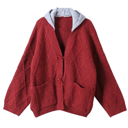Knitted Patchwork Hooded Sweater Coat - Luckyback