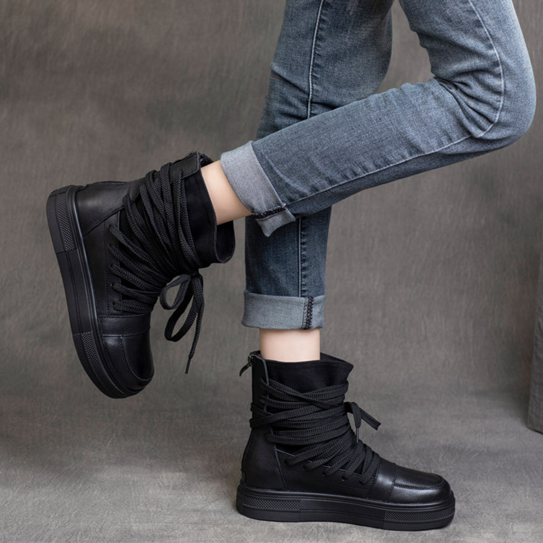 Lace-Up MId Heel Martin Boots - Luckyback